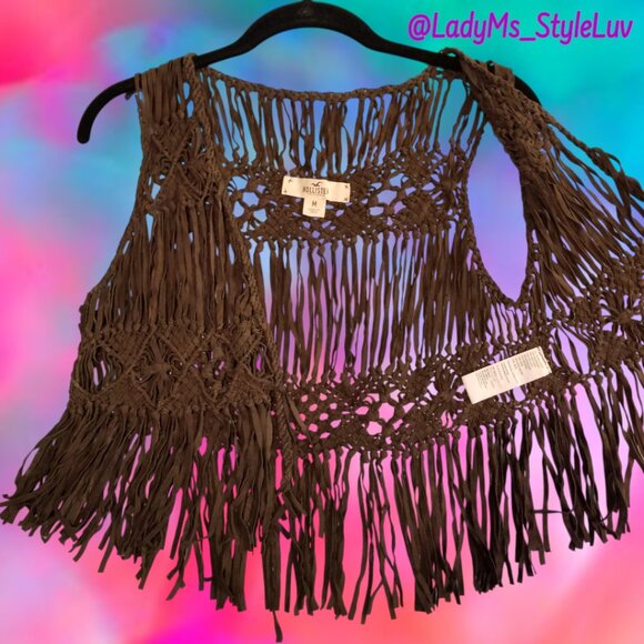 Hollister Brown Suede Leather Boho Fringe Vest Women's Size Medium - Picture 2 of 9